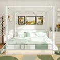 thumbnail image 2 of King Size Wood LED Canopy Bed ,Canopy Platform bed With Support Slats, No Box Spring Needed, White, 2 of 12