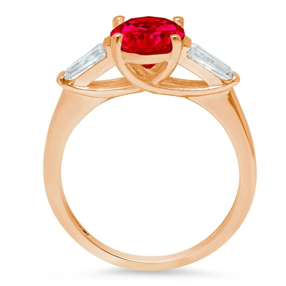 2.5 ct Oval Cut Simulated Ruby Three-Stone Engagement Ring for Women in 18K Rose Gold