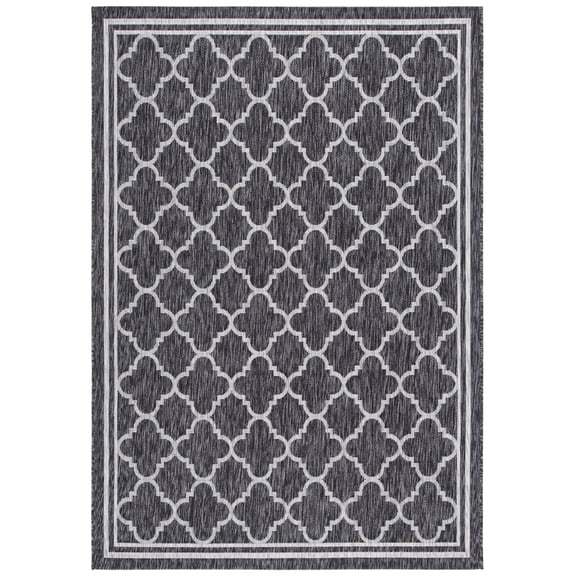 SAFAVIEH Courtyard Claudia Geometric Indoor/Outdoor Area Rug, Black Charcoal, 4' x 5'7"