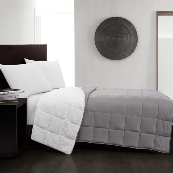 Well Being Soft Gray Weighted Microfiber Reverse to Sherpa Blanket, 48 x 72, 15lbs