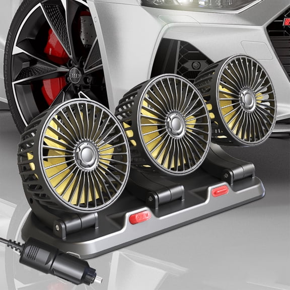 Portable 3 Head Car Cooling Fan 12V-2 Speeds,360°Rotation,Dashboard Fans for Sedan/SUV/RV/Truck/Van Vehicles,Cigarette Lighter Plug (3 Head 12V)