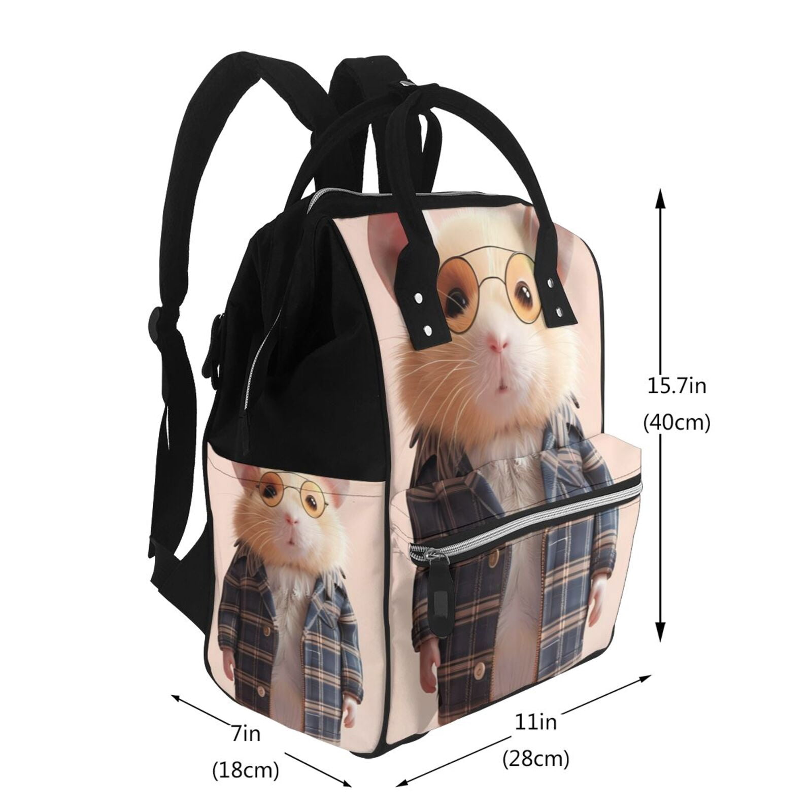 Ratiio Cute Mouse In Glasses Mummy Backpack - Waterproof Twill Canvas, Large Capacity Diaper Bag with Multiple Pockets and Adjustable Straps