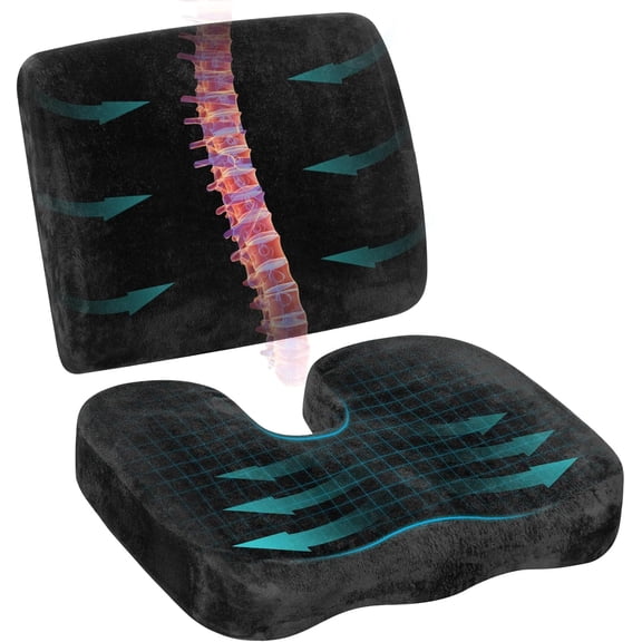 naspaluro Chair Cushions & Lumbar Support Cushion for Office Chair, Memory Foam Non-Slip Back Seat Pad for Gamming Desk Chair, Recliner, Car Seat, Coccyx Sciatica - Cushion