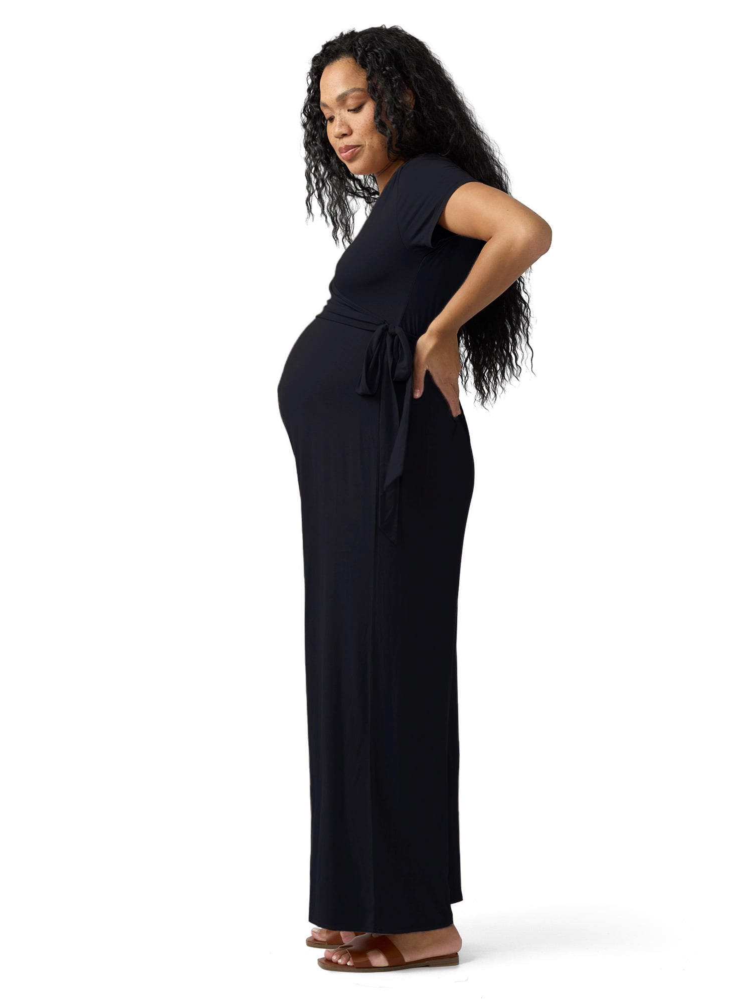 Ingrid & Isabel For Every Belly Women's Maternity Short Sleeve Knit Wrap Jumpsuit, Sizes S-XXL