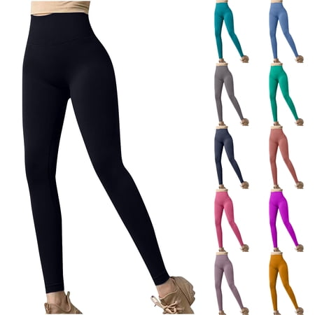 lcziwo Yoga Pants for Women Comfy High Waist Athletic Leggings Solid Color Butt Lifting Slim Fit Quick Dry Leggings Pink S