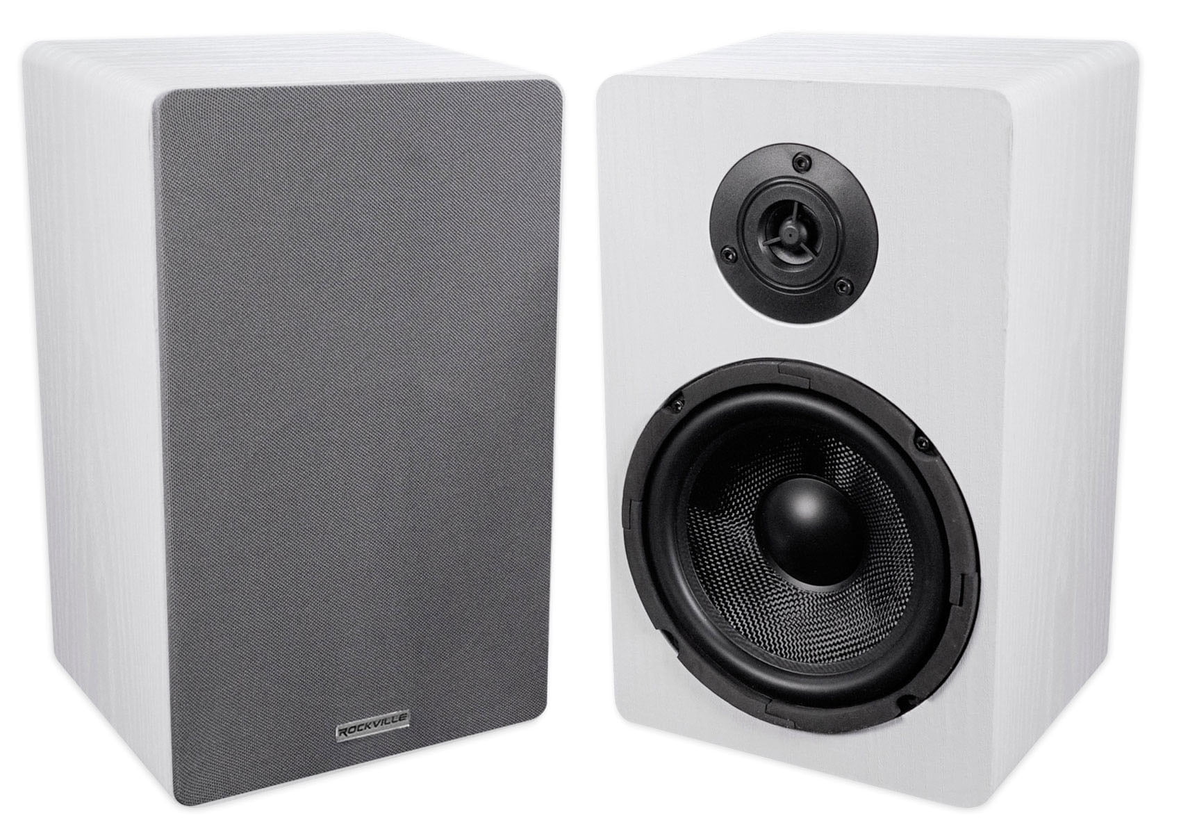 Pair Rockville RockShelf 68W White 6.5" Home Bookshelf Speakers + 28" Stands