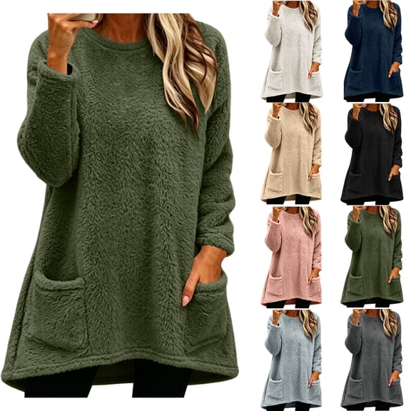 Casual Loose Tops Zaewscy Women's Fashion Solid Color Long Sleeve Winter Leisure Elegant Top Army Green L