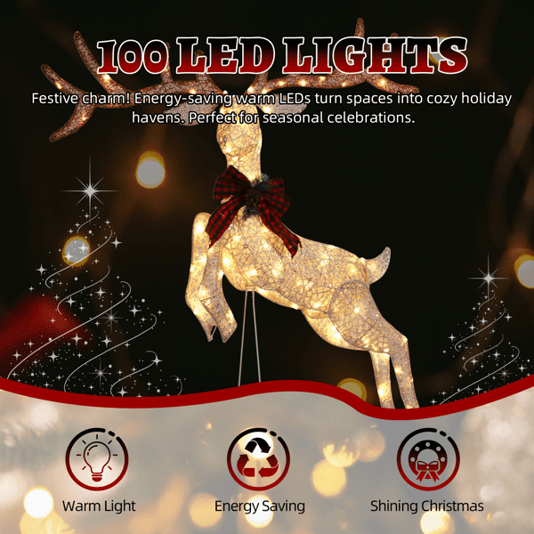 Alvantor 5 ft Lighted Jumping Reindeer Christmas Decoration, 100 Warm White LEDs, Indoor and Outdoor Display