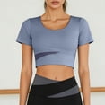thumbnail image 4 of DAFEI Workout Tank Tops for Women Side Ruched Short Sleeve High Neck Crop Top Summer Athletic Gym Shirts, 4 of 4