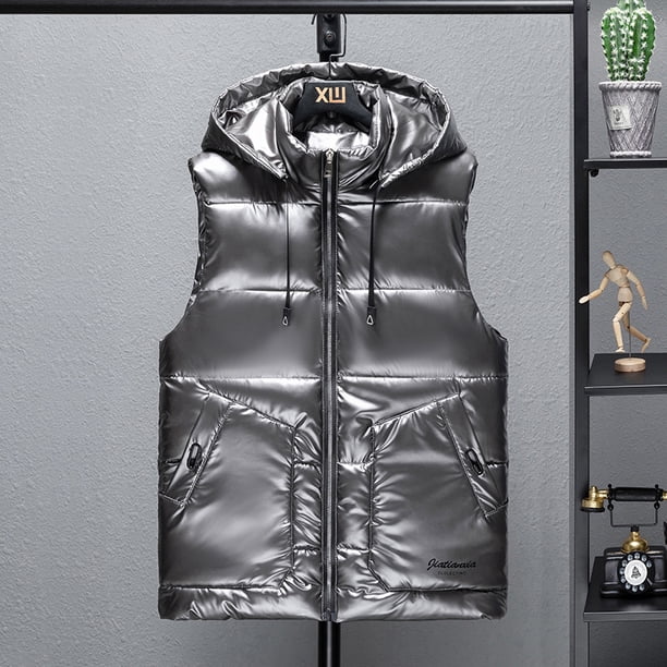 Chaleco de otoño e invierno para hombre, chaleco de algodón con plumón, chaleco cálido, chaleco de abrigo informal brillante de estilo coreano para parejas