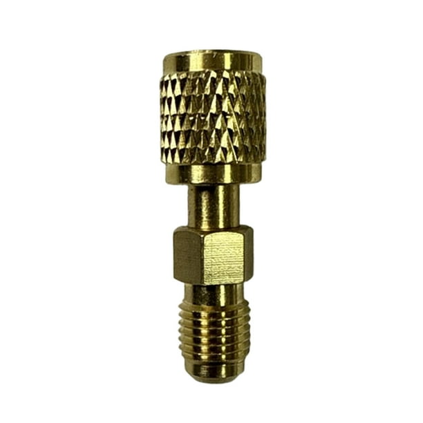 Adaptador de latón con rosca inversa de 1/4", conector de gas a prueba de fugas para tanques de refrigerante R32 y R454B, accesorios HVAC de alta resistencia, pieza única dorada. Rkxzt
