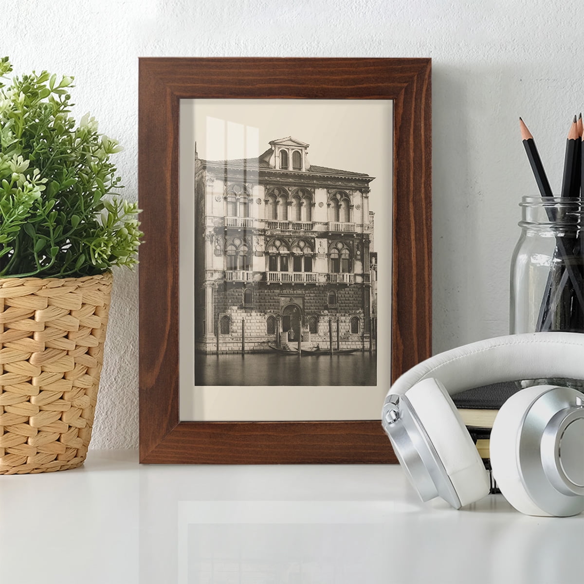 Vintage Views of Venice II - Framed Print w/glass - Chestnut