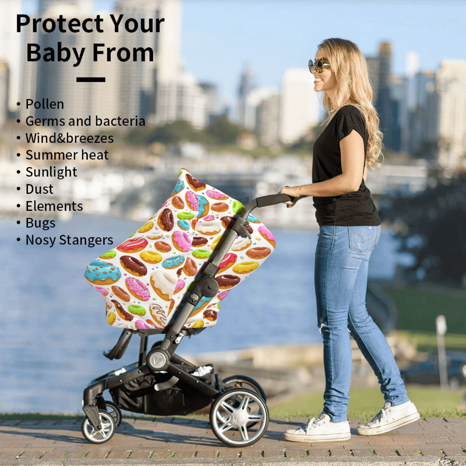 Fotbe Color Donut Pattern Car Seat Covers for Babies, Nursing Breastfeeding Cover Infant Carseat Canopy, Soft Stretchy Carrier Cover