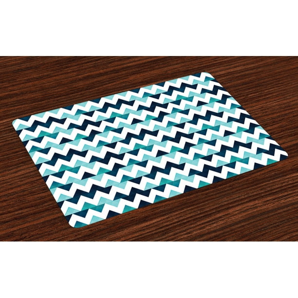 Blue and White Placemats Set of 4 Horizontal Zigzag Borders with