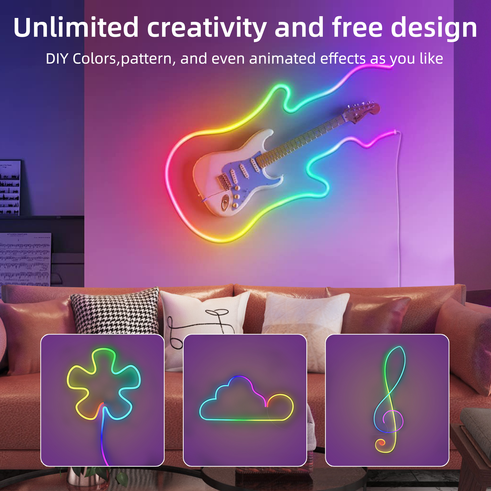 DAYBETTER 16.4 ft LED Neon Rope Lights, Music Sync, Remote & App Control photo 8