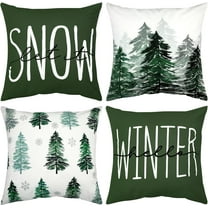 Set of 4 Christmas Tree Pillow Covers Green Winter Rustic Throw Pillows Cases 18 x 18 Inch Nature Forest Decorative for Couch Bed Sofa Holiday Home Decor