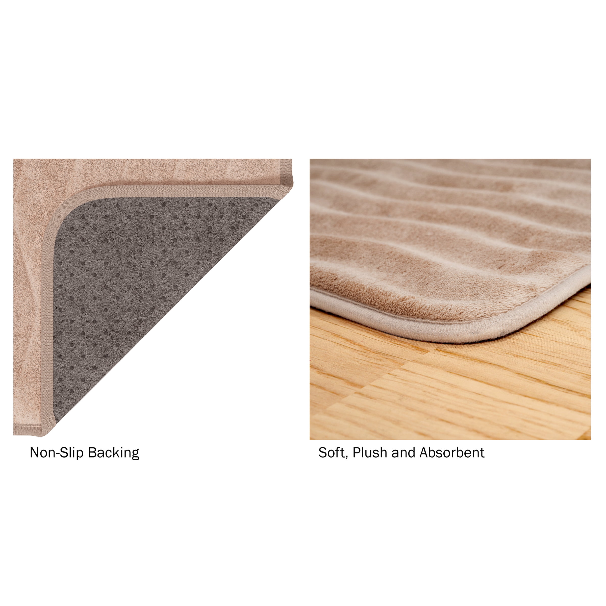 Microfiber Memory Foam Bathmat – Oversized Padded Nonslip Accent Rug for Bathroom, Kitchen, Laundry Room, Wave Pattern by Somerset Home (Mocha)