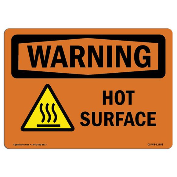 SignMission OS-WS-D-35-L-12188-10PK OSHA Warning Sign - Hot Surface with Symbol