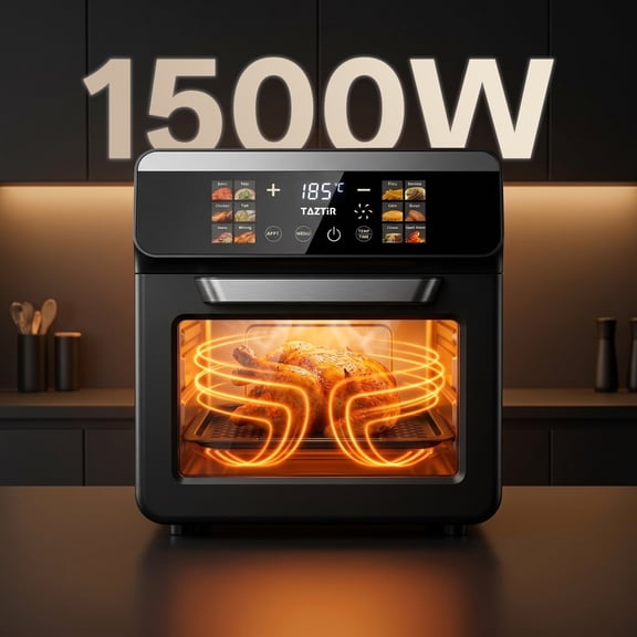 Smart Air Fryer Toaster Oven, 12 One-Touch Preset Functions, Smart Cooking Program, Viewing Window, Interior Light, Two Baking Pan Additions, Adjustable Time & Temperature, Oil-Free Family Cooker,