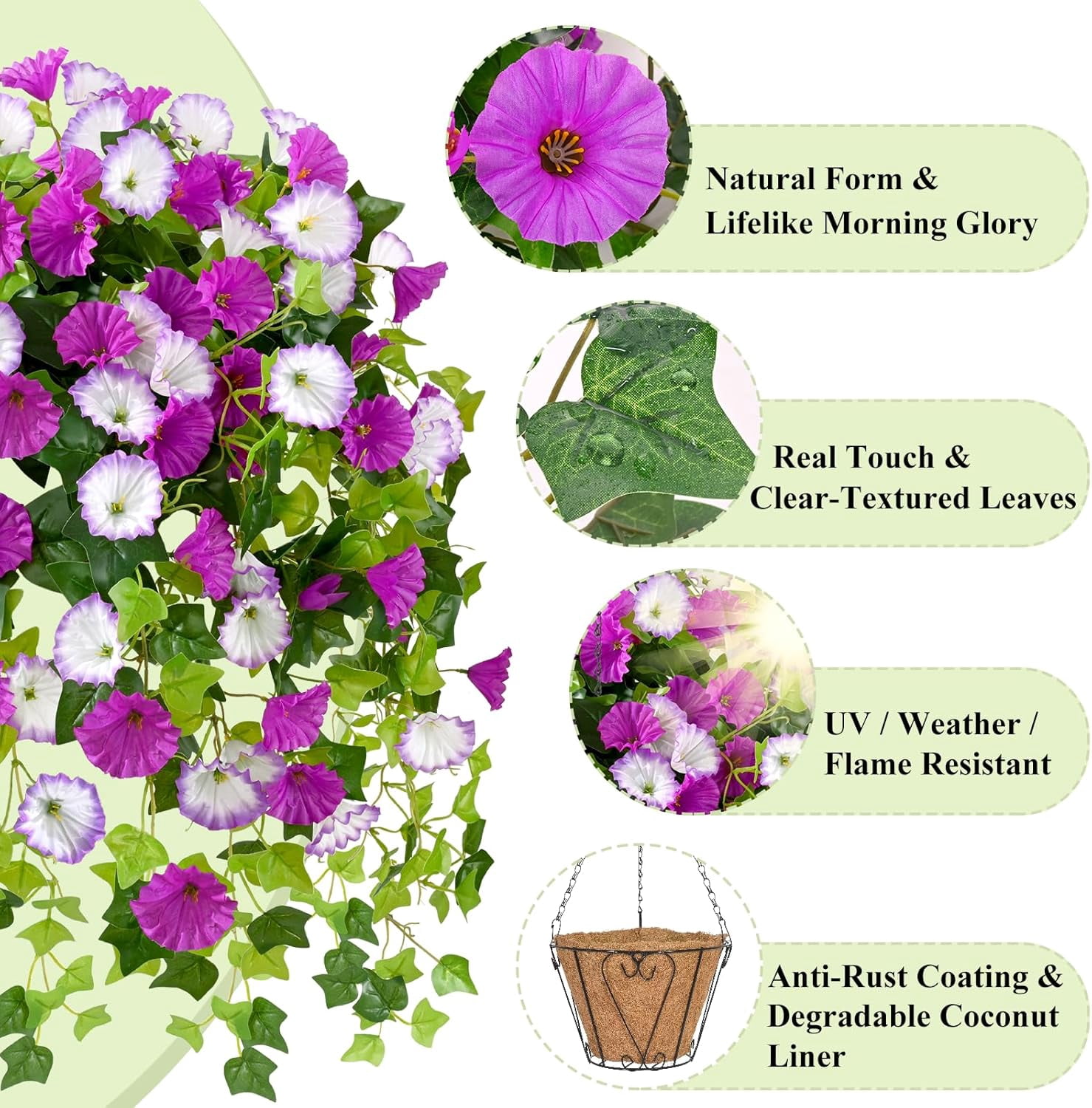 Waipfaru Artificial Hanging Flower Basket, UV Resistant Outdoor Fake Hanging Plants for Porch, Patio, Garden Decor