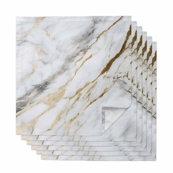 Marble White Gold Cloth Napkins, Modern Abstract Geometric Washable and Reusable Dinner Napkins Set of 6, Table Napkin for Kitchen Party Birthday Wedding Hotel Housewarming 20"x20"