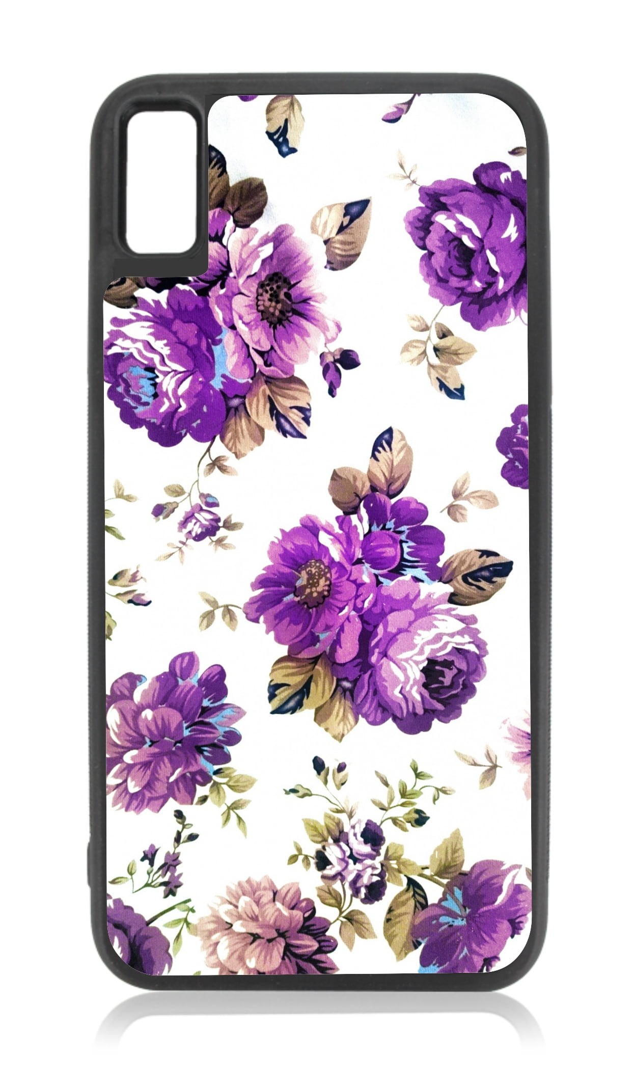 Purple Vintage Blossoms iPhone X Floral Case iPhone 10s Flower Case Black TPU Rubber Case