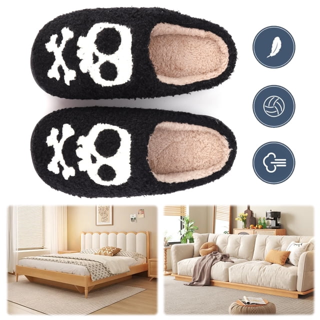 Pantuflas Peludas Suaves Con Esqueleto Halloween Felpa Antideslizantes para Interior