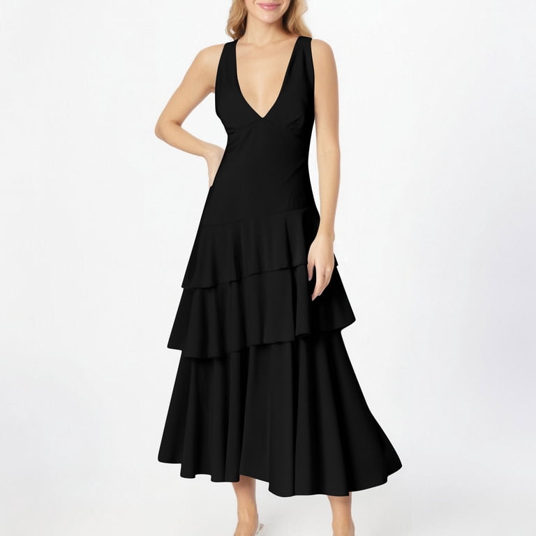 black tiered bridesmaid dress KissProm main image 1