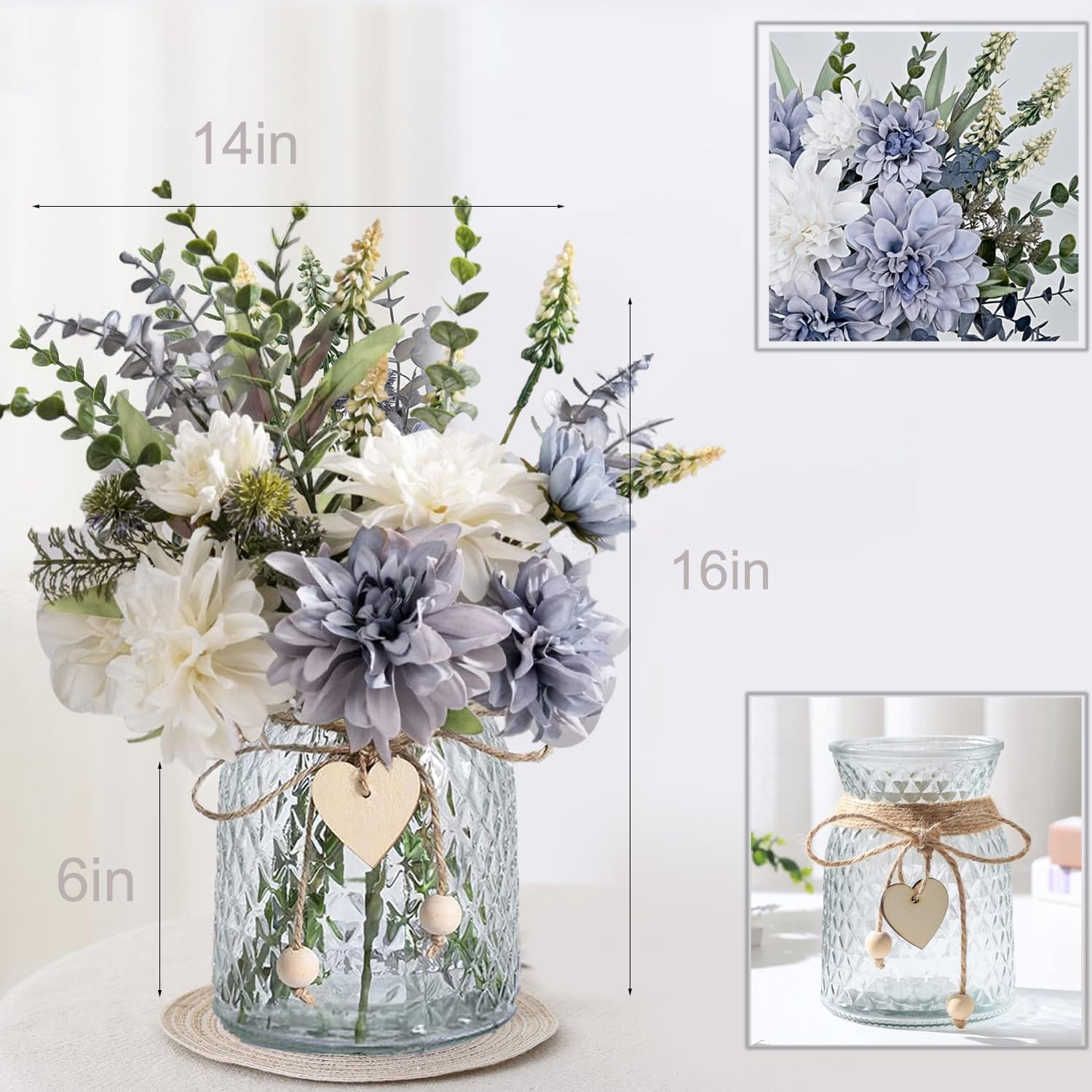 Fake Flowers with Vase, Silk Flowers in Vase, Suitable for Wedding, Party, Home Decor (Dahlia)