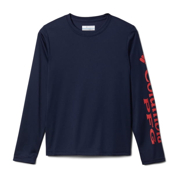 Columbia Terminal Tackle - Playera de Manga Larga para niño, Logotipo Universitario Azul Marino/Rojo Chispa, Medium