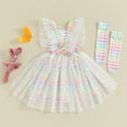 thumbnail image 3 of Bagilaanoe Toddler Baby Girl Easter Dress Sleeveless A-line Princess Dresses Plaid Socks 12M 18M 24M 3T 4T 5T Kids Casual Swing Sundress, 3 of 7