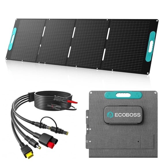 ECOBOSS 200W Portable Solar Panel, Up to 24% Efficiency Foldable ETFE Solar Panel, 5-in-1 Cable for Power Stations RV Camping