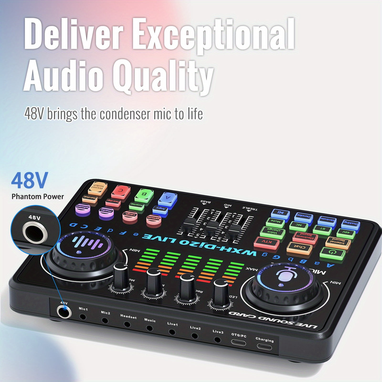 Podcast Equipment Bundle XLR Large Diaphragm Condenser Microphone with Live Sound Card Condenser Microphone Bundle for Studio Recording & Broadcasting