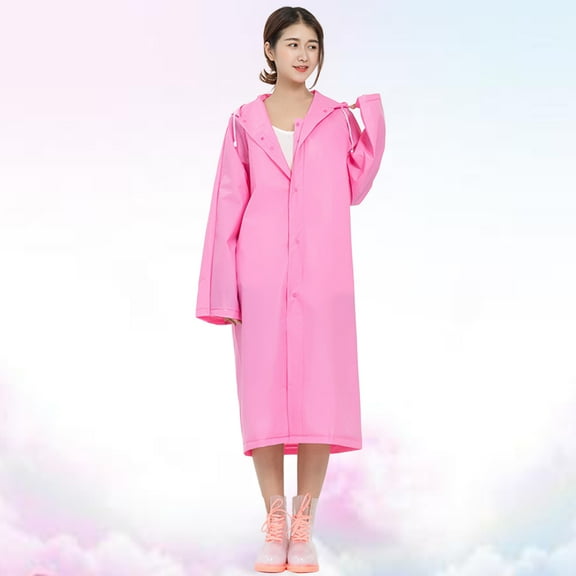 FELTECHELECTR 1Pack Pink Long Raincoat for Adults with Fashion Hooded Elastic Sleeves EVA Waterproof Outdoor Hiking