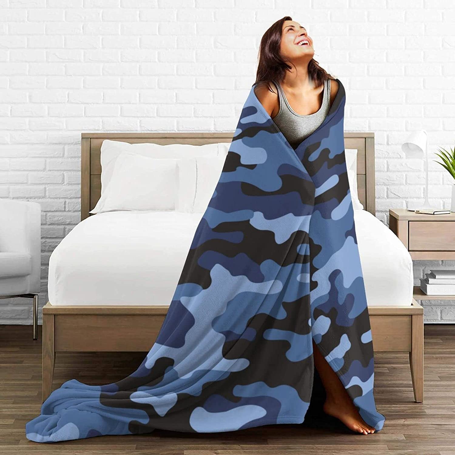 Navy Camouflage Throw Blanket Ultra Soft Warm All Season Military Camo Decorative Fleece Blankets for Bed Chair Car Sofa Couch Bedroom 50"X40"