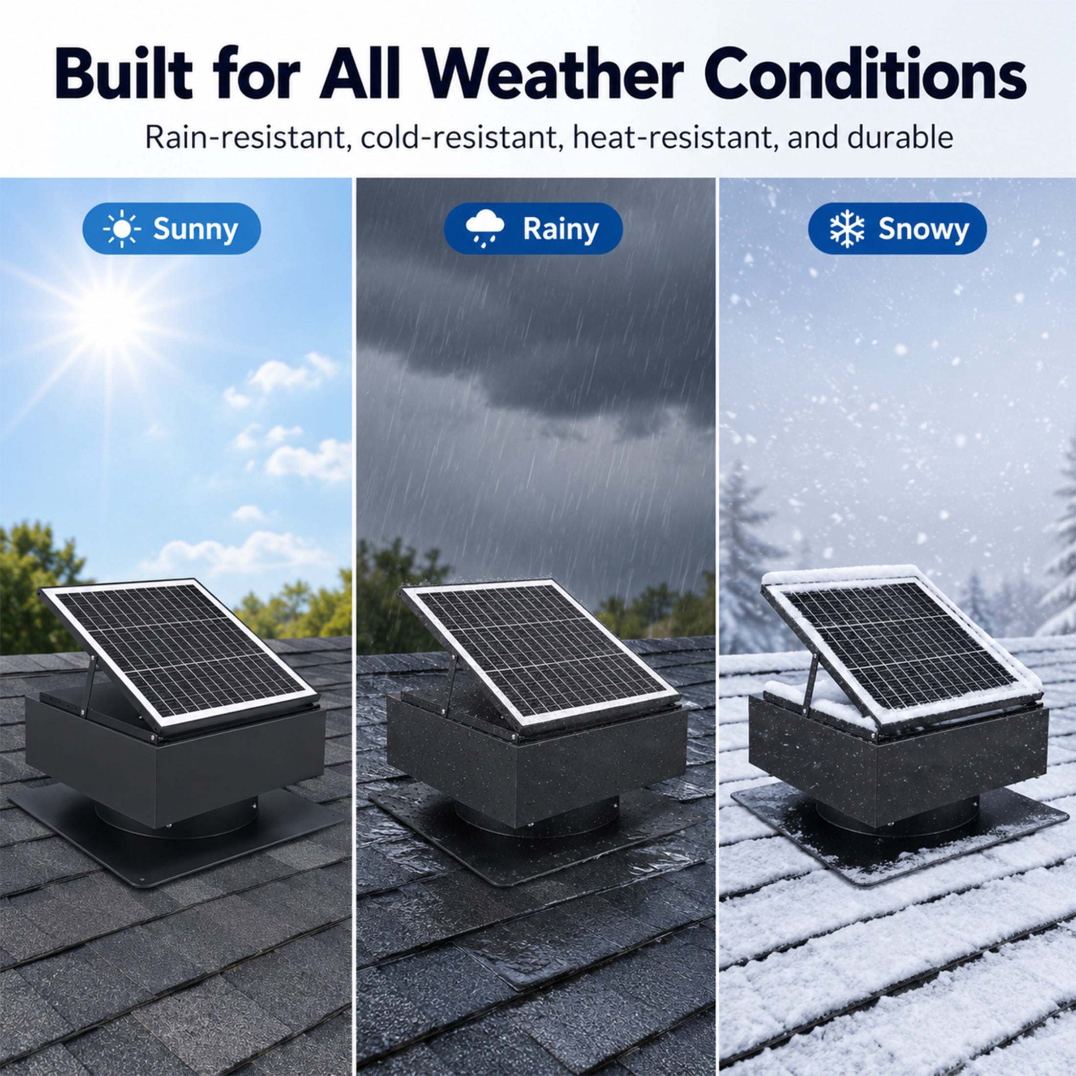 Noble House 14" Adjustable Square Solar Roof Exhaust Fan, 60W Dual Power High Airflow Ventilator for Attics, Black