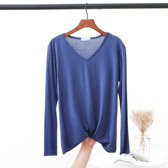 MHFRRA Camiseta de Manga Larga, Holgada, Informal, Básica, Cómoda y Suave, con Cuello Redondo para Uso Diario. Azul