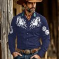 thumbnail image 2 of Casual Shirts for Mens Long Sleeve Denim Western Style Button Comfort Modern Summer Tops,Navy,XL, 2 of 3
