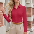 thumbnail image 6 of HomeDM Long Sleeve Button Down Shirts for Women, Slim Fit Stretch Dress Shirts Casual Business Work Blouse, Solid Color - Red/M, 6 of 7