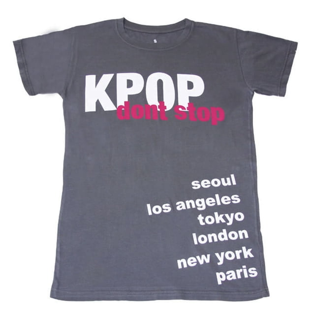 Camisa de la ciudad de K-Pop, gris grande K Pop Camiseta de manga corta