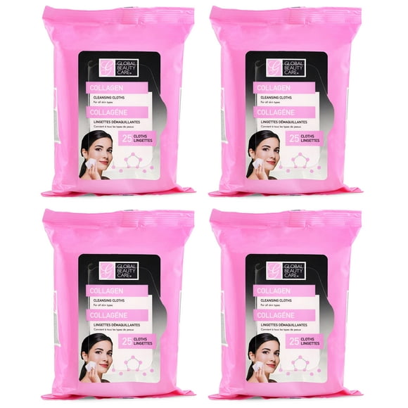 Toallitas limpiadoras de maquillaje antienvejecimiento con retinol y colágeno, paquete de 4 (100 toallitas) (colágeno)