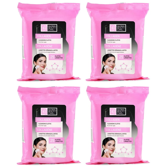 Toallitas limpiadoras de maquillaje antienvejecimiento con retinol y colágeno, paquete de 4 (100 toallitas) (colágeno)