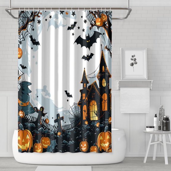 Shower Curtain for Bathroom Scary Night Moon Horror Pumpkin Bat Spider Shower Curtains Durable Fun Bath Curtain Hooks Included,72x72Inch