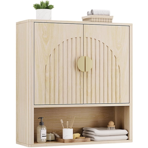 Laintene Bathroom Wall Cabinet, over the Toilet Storage Cabinet with Arched Doors & Adjustable Shelf, Wall Mounted Medicine Cabinet for Bathroom, Laundry Room, Kitchen, Living Room, Natural Oak