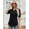 thumbnail image 4 of ZHENWEI Women's V Neck Short Sleeve Polo Shirts Button Down Collared Tops Loose Casual Tunic Blouses, 4 of 7