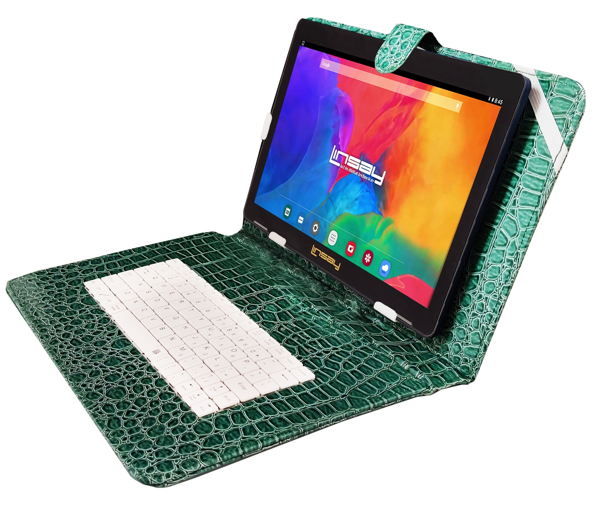 LINSAY 10.1" Octa Core 4GB RAM 128GB Storage Android 13 Tablet with Luxury Keyboard Green Crocodile Style, Pop Holder and Pen Stylus