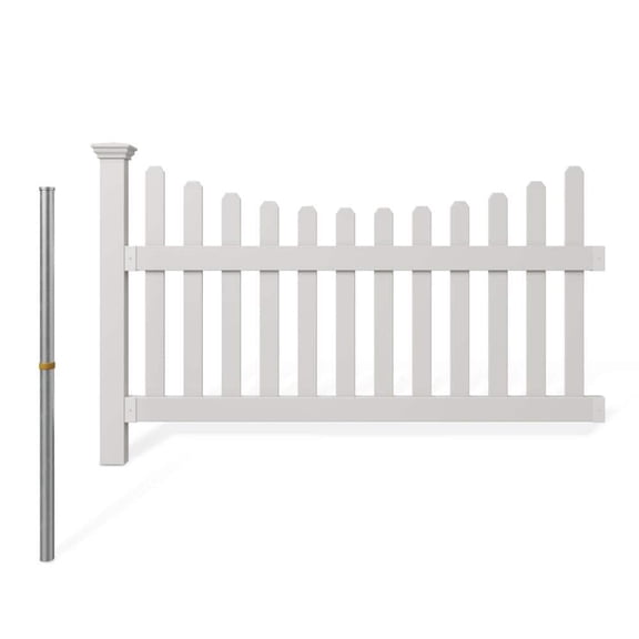 3.5 ft. H x 6 ft. W Permanent All American Vinyl Picket Fence Panel Kit with No-Dig Anchor and Cap