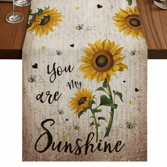 Table Runners 48 Inches Long Dress Scarves, Vintage Sunflowers Farmhouse Kitchen/Dining Table Runner, Short Coffee Tablerunners, Spring Summer Retro Bees Yellow Floral 13x48 Inch