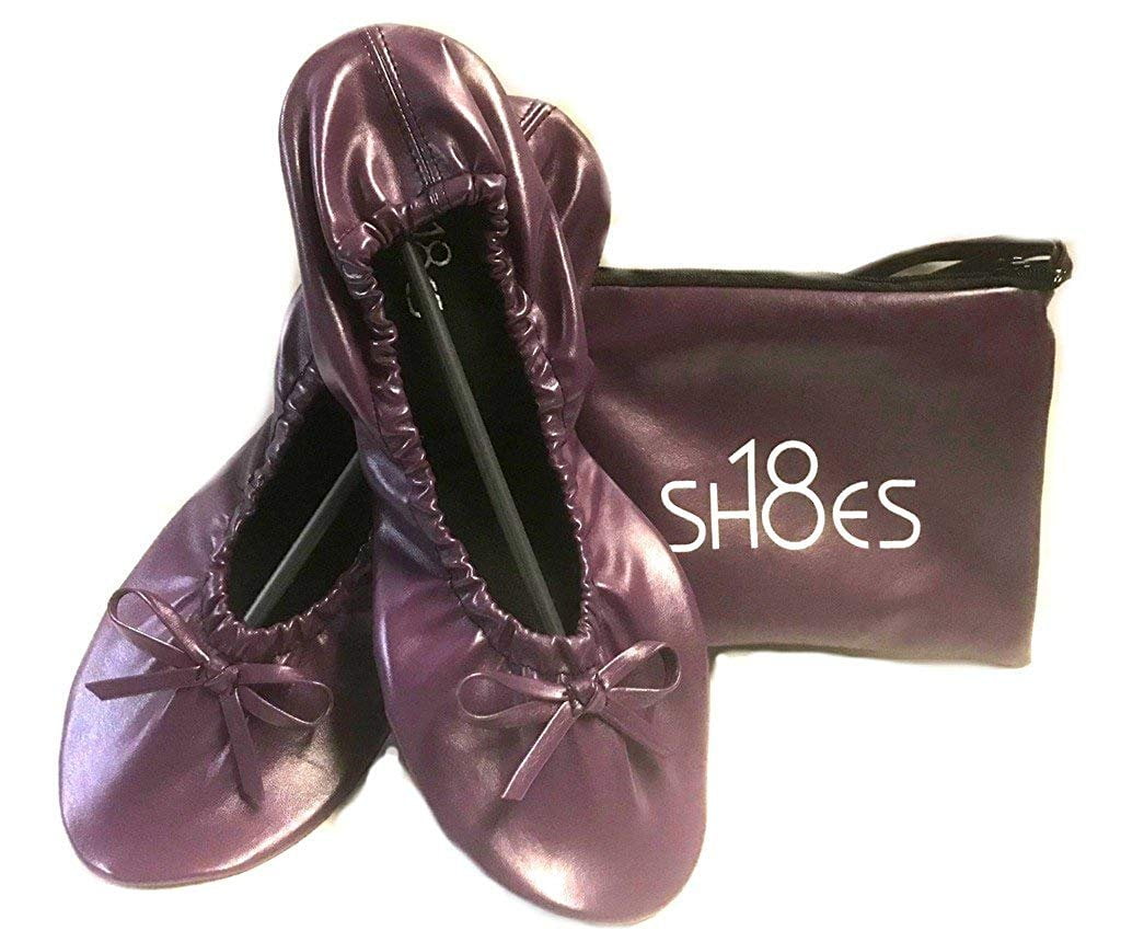 Shoes8teen - Shoes8teen Women's Foldable Portable Travel Ballet Flat Shoes w/Matching Carrying 