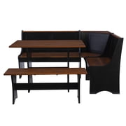 Linon Camden 3-Piece Coastal Corner Breakfast Nook Dining Set with Storage, Black/Walnut